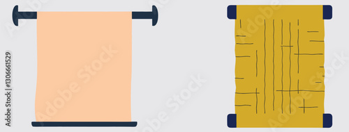 Hand-Drawn Illustration of Two Scrolls Depicting Paper and Ancient Styled Documents