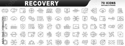 Big set of recovery related line icons. Editable stroke