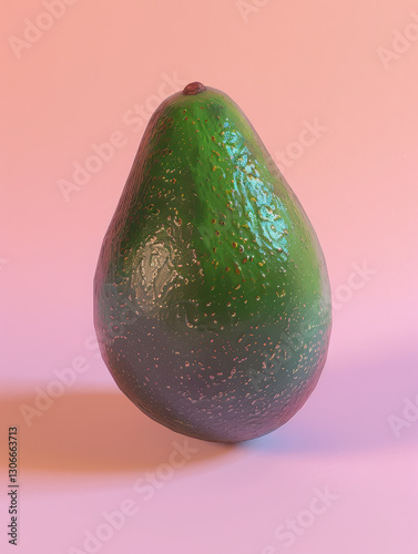 A realistic rendering of an avocado against a soft gradient background.