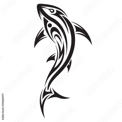 Polynesian Tribal Shark Tattoo with Bold Black Ink Design and Traditional Patterns
