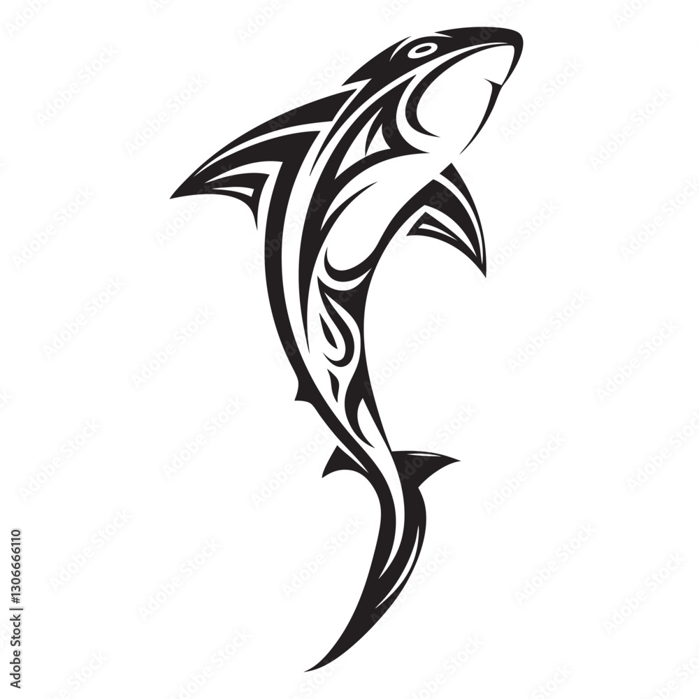 Polynesian Tribal Shark Tattoo with Bold Black Ink Design and Traditional Patterns Polynesian Tribal Shark Tattoo with Bold Black Ink Design and Traditional Patterns