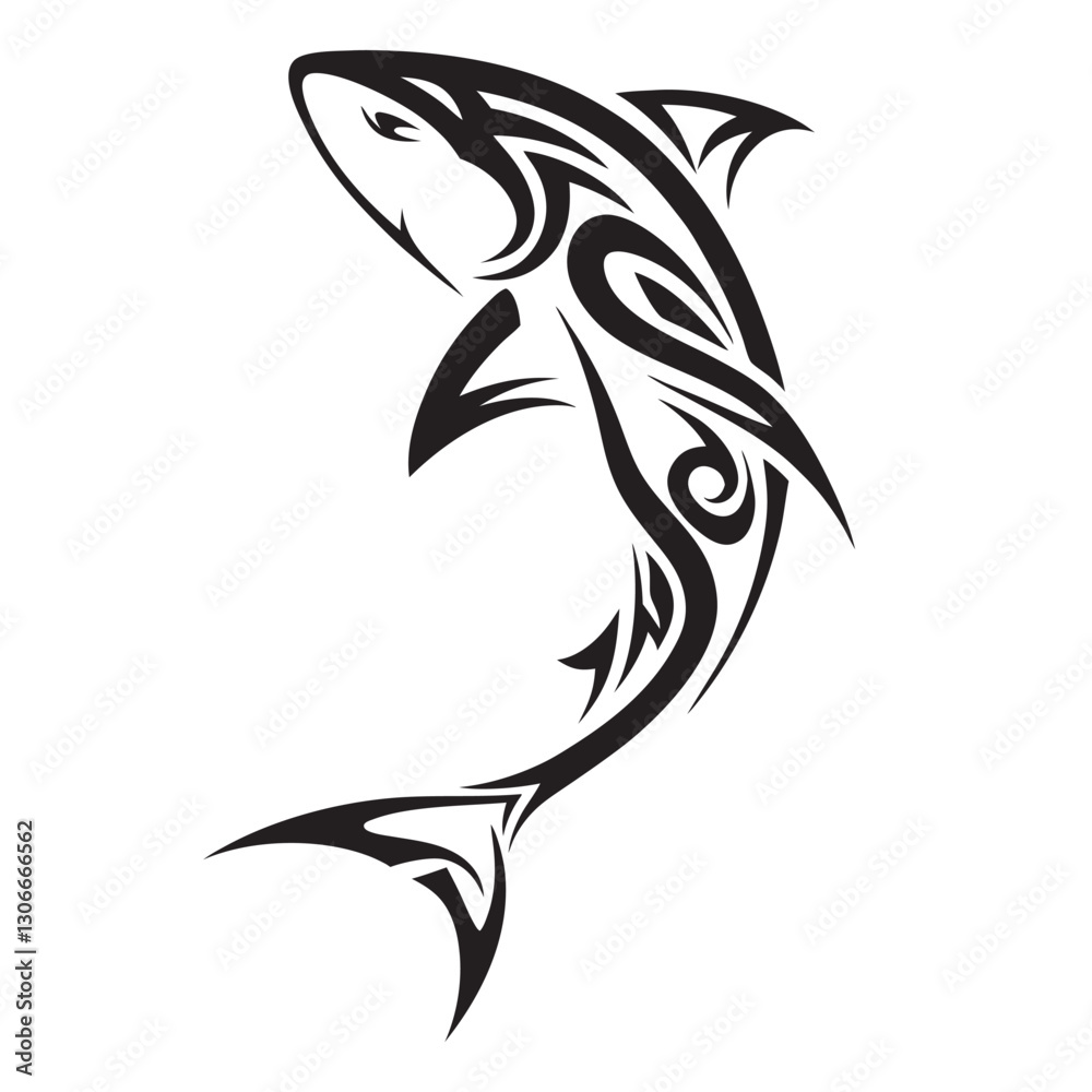Obraz premium Polynesian Tribal Shark Tattoo with Bold Black Ink Design and Traditional Patterns