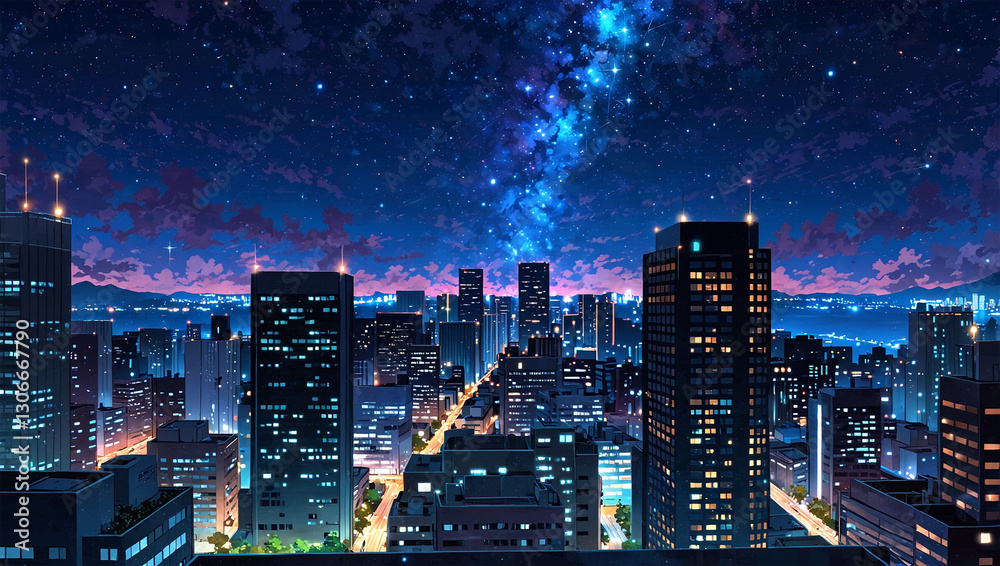 Obraz premium anime style background, urban with night sky