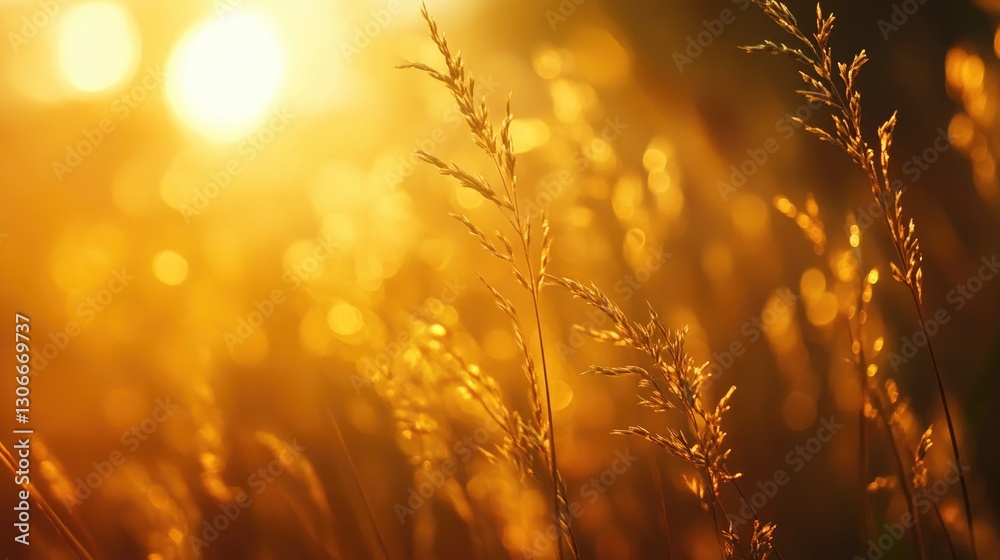 Golden Sunlight Shines Through Tall Blades Of Field Grass Golden Sunlight Shines Through Tall Blades Of Field Grass