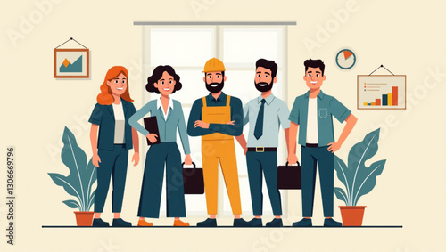 Dynamic Multicultural Business Team Brainstorming Strategy Modern Office Diverse Professionals Working Together Corporate Success Global Collaboration Vector Graphic Illustration