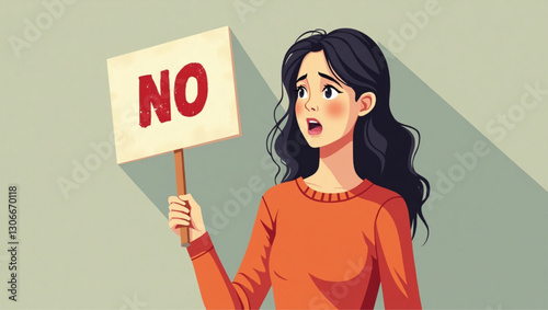 Empowered Woman's Protest Vector Graphic - Holding Sign Demanding Justice Against Abuse and Discrimination in Society - Social Activism and Women's Rights Illustration