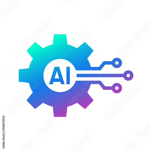 Circuit board with gear icon, Smart AI Cogwheel engineering technological concept, Digital technology, Vector illustration