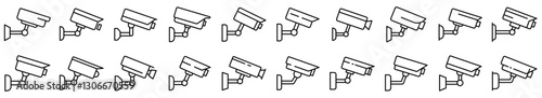 Security camera icon. Editable stroke. Set of black linear security camera icons. Surveillance symbol. Vector illustration