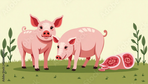Ethical Pig Farming Vector Illustration Sustainable Animal Husbandry Practices for Compassionate Pork Production Promoting Humane Treatment and Responsible Consumerism on a Family Farm
