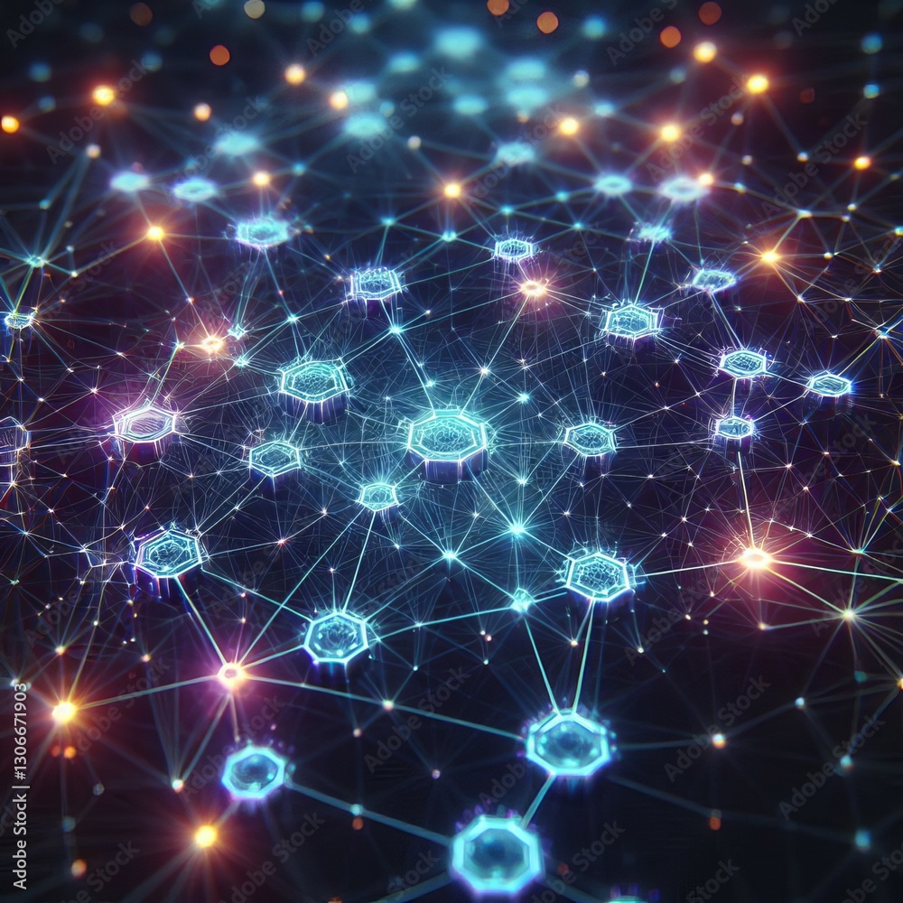Blockchain Network: Abstract 3D Illustration with Connection Lines Blockchain Network: Abstract 3D Illustration with Connection Lines