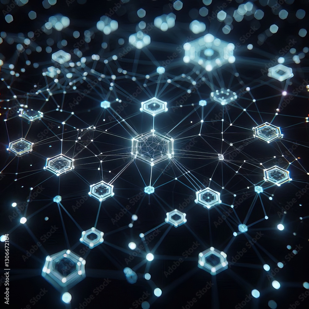 Blockchain Network: Abstract 3D Illustration with Connection Lines Blockchain Network: Abstract 3D Illustration with Connection Lines