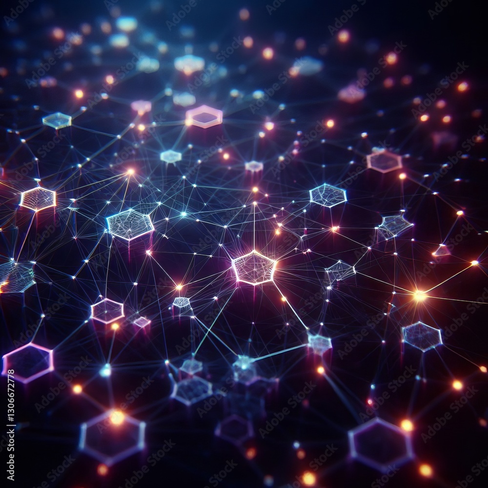 Fototapeta premium Blockchain Network: Abstract 3D Illustration with Connection Lines