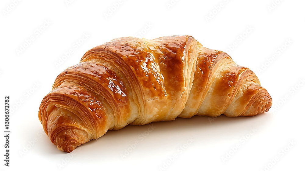 Golden Flaky Croissant on White Background Golden Flaky Croissant on White Background