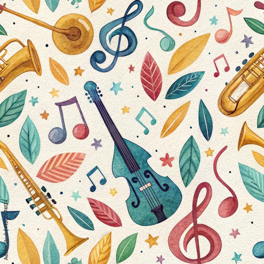 Obraz premium Seamless Music Patterns Artistic Design Digital Illustration Creative Space Top View