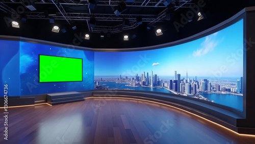 News Studio, Backdrop For TV Shows .TV On Wall.3D Virtual News Studio Background, 3d illustration