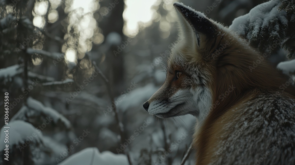 Fototapeta premium Majestic Red Fox in a Snowy Forest During Winter Season