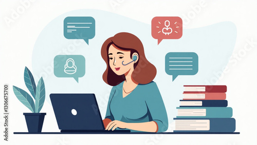 Confident Businesswoman Telecommuting Online Meeting Productive Remote Work Stylish Professional Using Laptop and Phone for Global Communication Virtual Conference