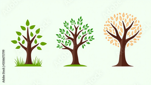 Tree Life Cycle in Four Seasons Lush Green Spring to Snowy Winter Detailed Vector Illustrating Seasonal Changes in Nature for Educational and Design Projects