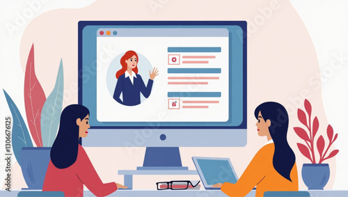 Engaged diverse students participating in interactive online education webinar training session vector illustration for virtual learning distant courses and modern university programs
