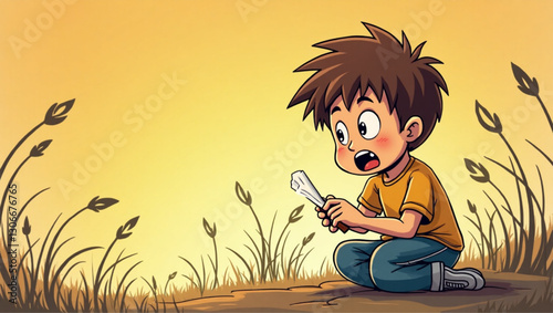 Young Boy Envisioning Success Despite Overcoming Obstacles A Powerful Vector Illustration Symbolizing Child Mental Health Challenges and Growth Ideal for Education and Psychology Projects