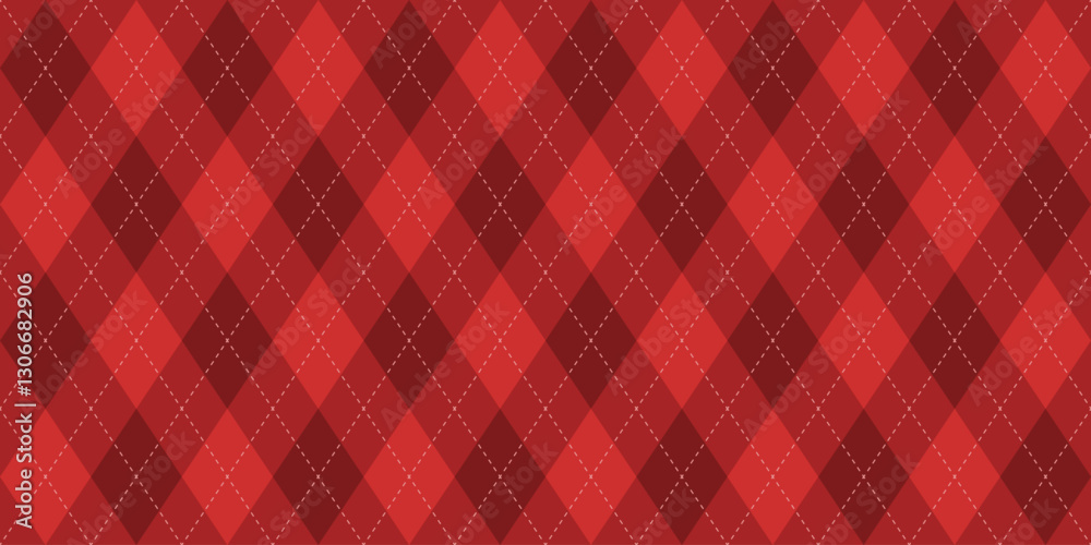 Argyle texture. Red argyle vector pattern. Seamless retro clothing print design. Argyle background.