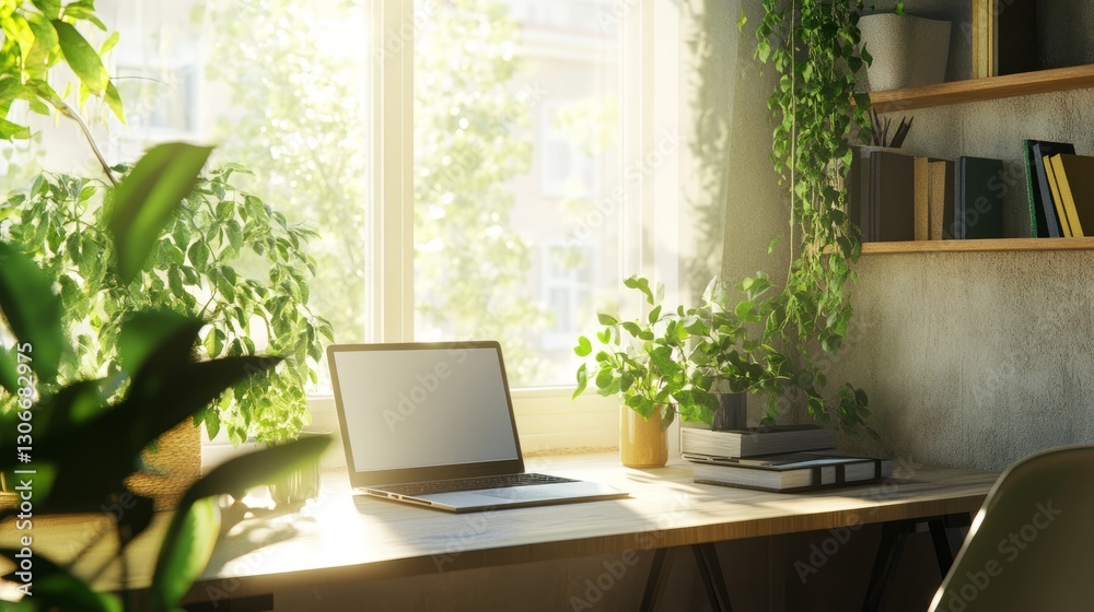 Minimalist office with clean desk, laptop, and indoor plants, calm and modern workspace, ultra-detailed, 8k Minimalist office with clean desk, laptop, and indoor plants, calm and modern workspace, ultra-detailed, 8k