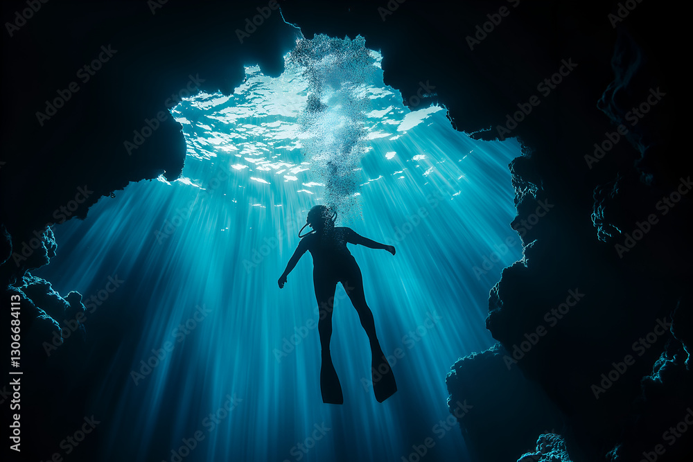 Obraz premium Man scuba diver with beautiful colorful healthy coral reef.
