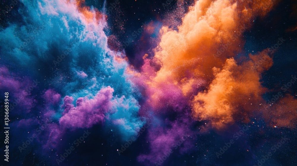 Fototapeta premium Explosion of colorful powder background nebula space.