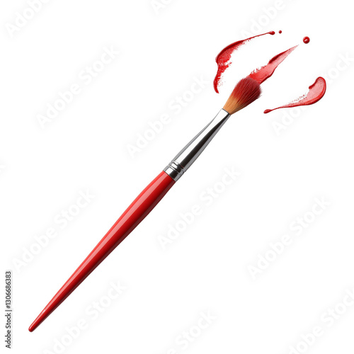 Red-Handed Paintbrush Displaying Dynamic Red Paint Drips