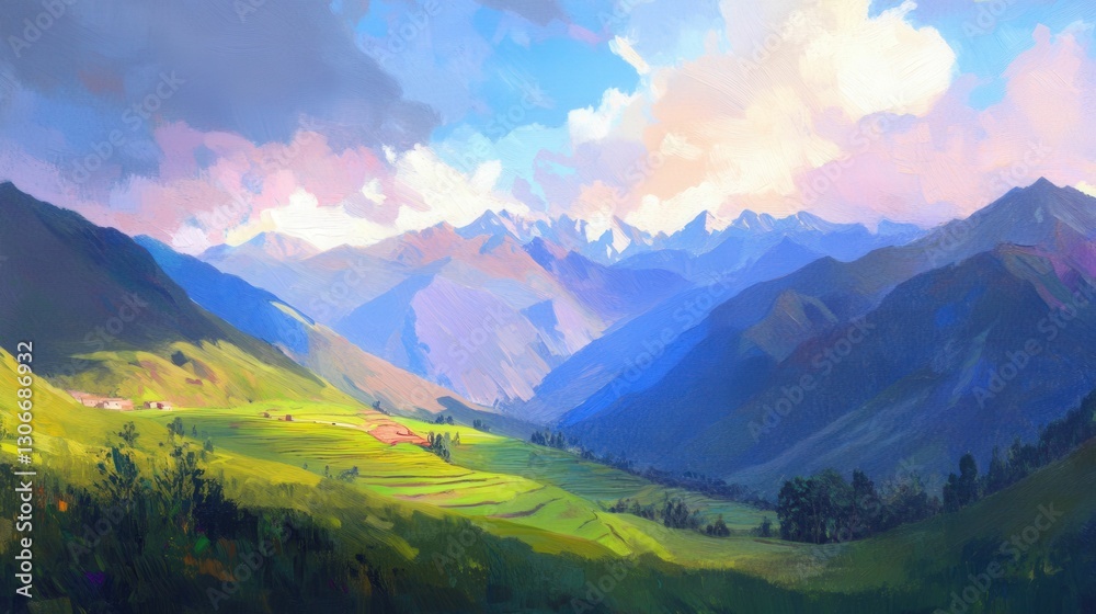 Fototapeta premium Scenic andean landscapes with terraced fields and majestic mountains