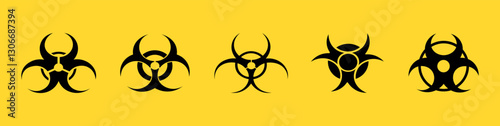 Obraz na płótnie Set of Black Hazard Symbols – Radiation, Biohazard, Toxicity Signs on Yellow Background w salonie