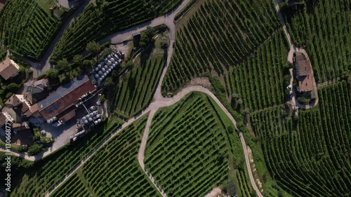 DRONE AERIAL FOOTAGE: Famous Prosecco Hills in Veneto wine region. The DOCG Cartizze Hills. The Cartizze area is located in the municipality of Valdobbiadene (Treviso, Italy).