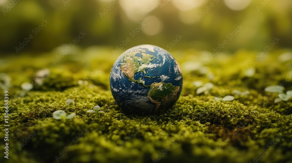Close-up of an Earth-shaped pendant resting on green moss, detailed and symbolic, inviting and peaceful Close-up of an Earth-shaped pendant resting on green moss, detailed and symbolic, inviting and peaceful