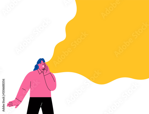 Business woman shout to public. Flat vector illustration isolated on white background