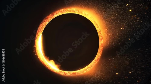 Fire orange flame ring of fire on black background, dr strange fire