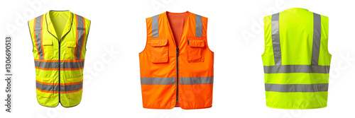 Safety Vests Showcase with Reflective Strips in Lime Green and Orange photo