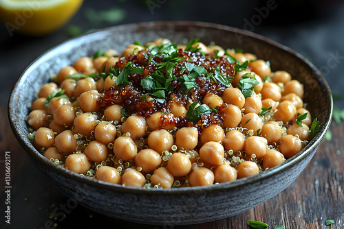 Hearty Chickpea Quinoa Bowl With Brown Sauce