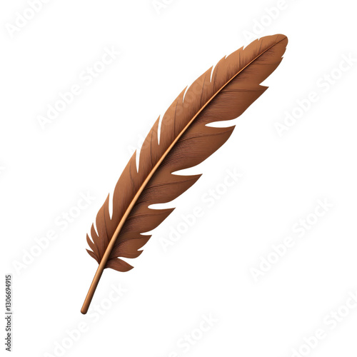 Single Brown Feather from Bird of Prey Showcasing Symmetrical Barbs