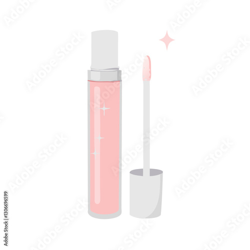 Glossy pink lip gloss with applicator