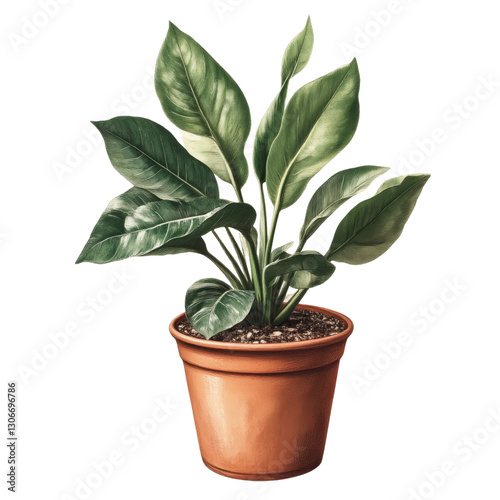 Spathiphyllum Plant in Terracotta Pot with Green Leaves