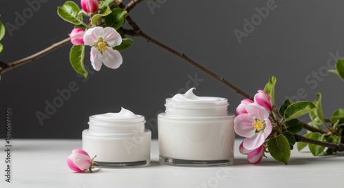 Wallpaper Mural Elegant cream jars with spring blossoms. Torontodigital.ca
