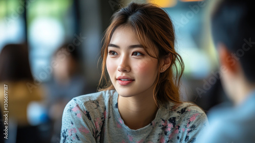 Wallpaper Mural Chinese woman talking discussing to colleagues at a business meeting Torontodigital.ca