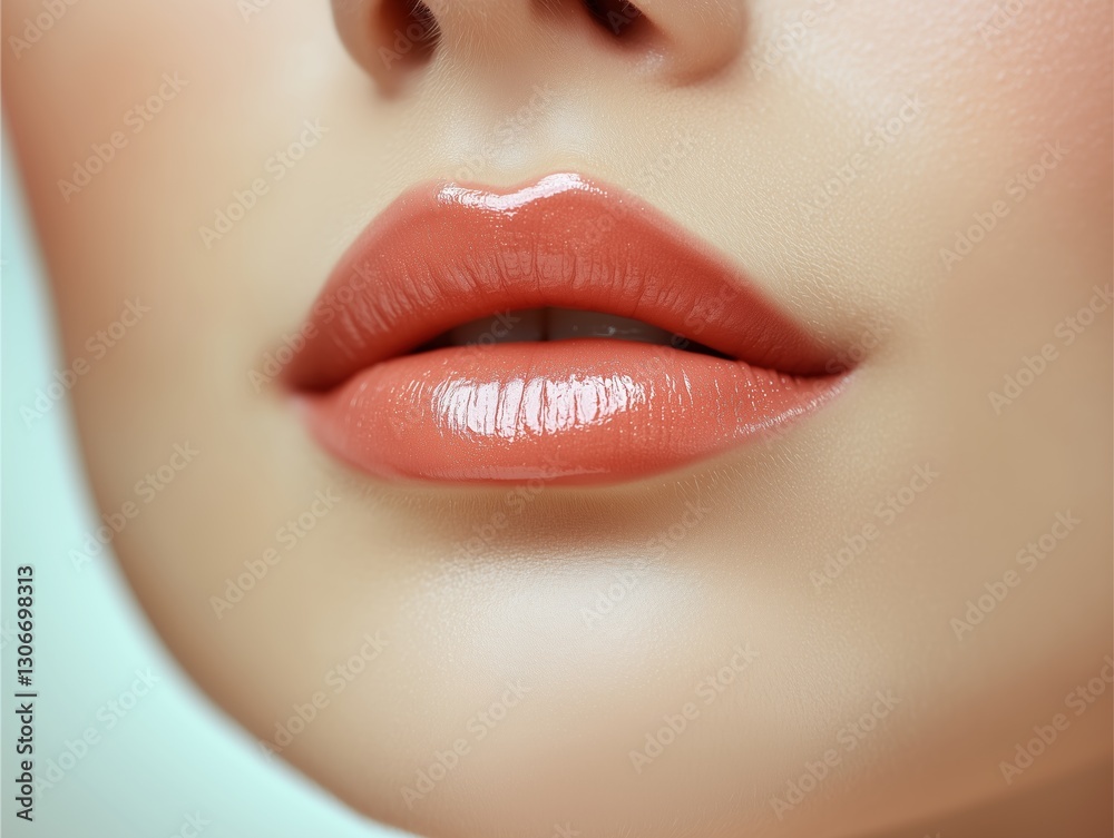 Fototapeta premium Close-up photo of full female lips for advertising lip care, lipstick, gloss.