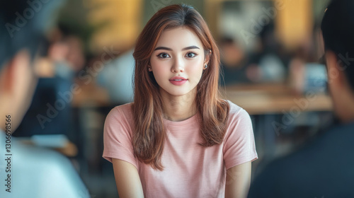 Indonesian woman talking discussing to colleagues at a business meeting
