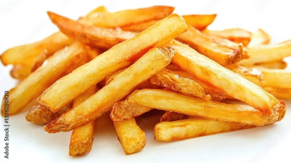 A Pile of Crispy Fried Potato Fries Is Displayed Close Up A Pile of Crispy Fried Potato Fries Is Displayed Close Up
