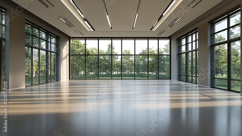 modern corporate conference room interior with empty table chairs and large windows highlighting clean minimalist office design and business environment