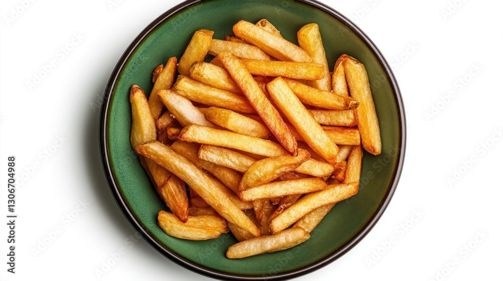 Crispy Golden Fried Potatoes Piled High In Green Bowl Crispy Golden Fried Potatoes Piled High In Green Bowl