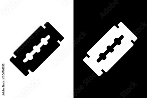 Vintage Razor Blade Icon Black and White Silhouette Vector for Shaving & Cutting.