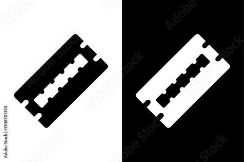 Vintage Razor Blade Icon Black and White Silhouette Vector for Shaving & Cutting.