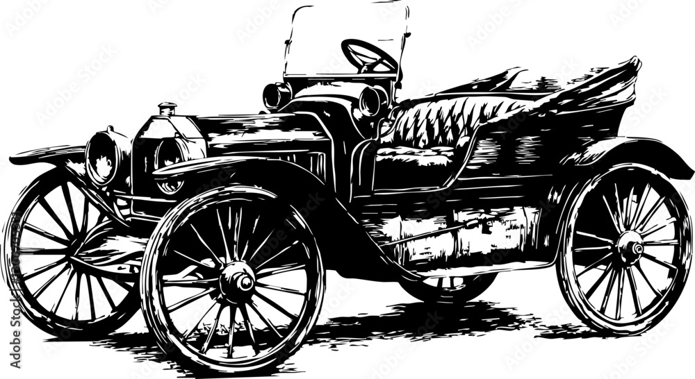 Fototapeta premium Vintage vector illustration of a classic car with intricate details, ideal for retro-themed designs or automotive projects.